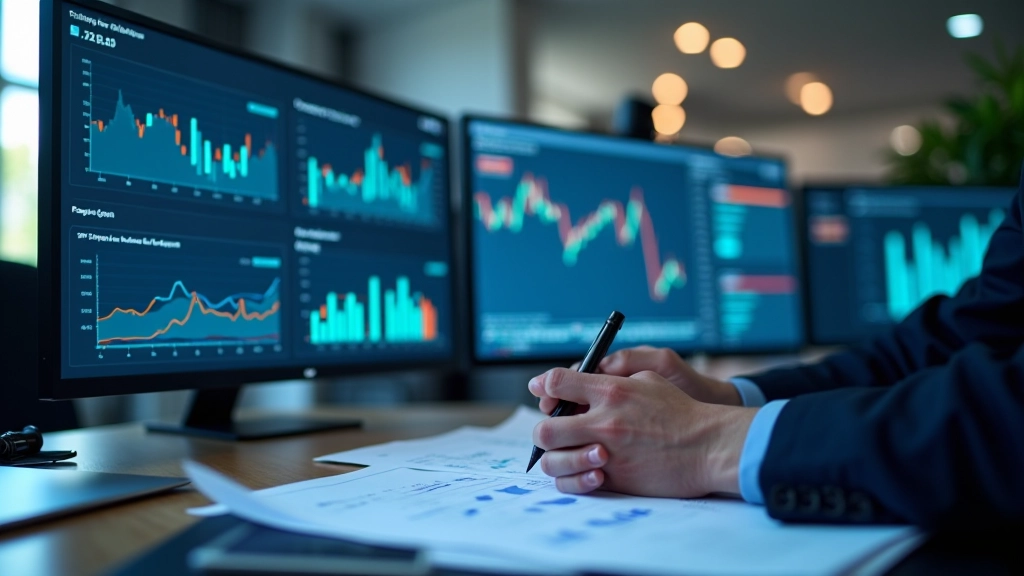 Finanzielle Datenvisualisierung mit Staatsschuldenmetriken auf modernem Schreibtisch