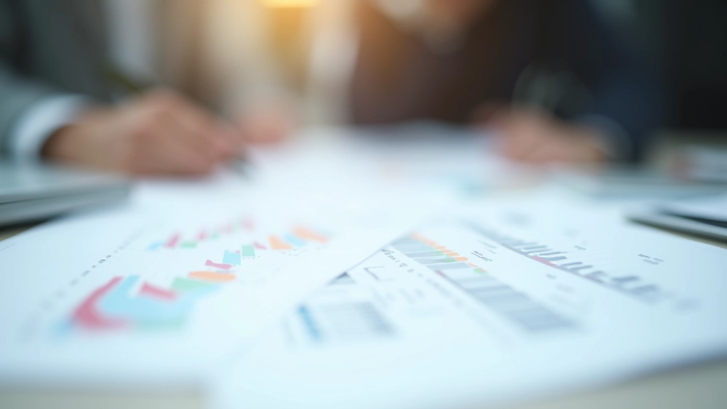 Nahaufnahme von Finanzdokumenten mit Diagrammen und Zahlentabellen