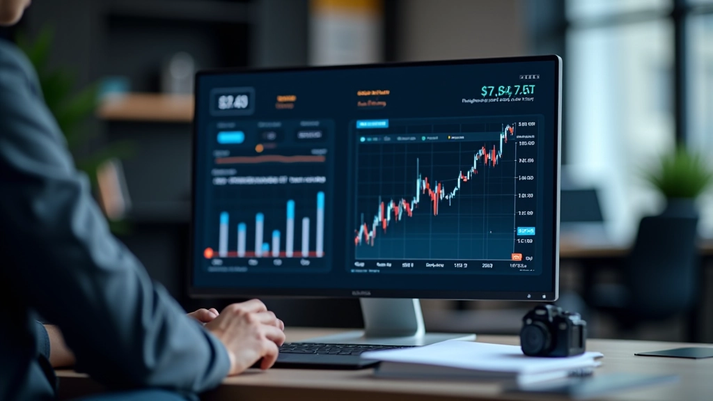 Finanzielle Daten und Charts auf einem modernen Computer-Monitor in einem Büro